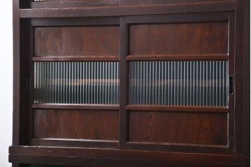 レトロ家具　昭和レトロ　モールガラス入り　重ね食器棚