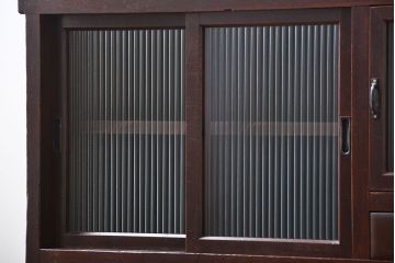 レトロ家具　昭和レトロ　モールガラス入り　重ね食器棚