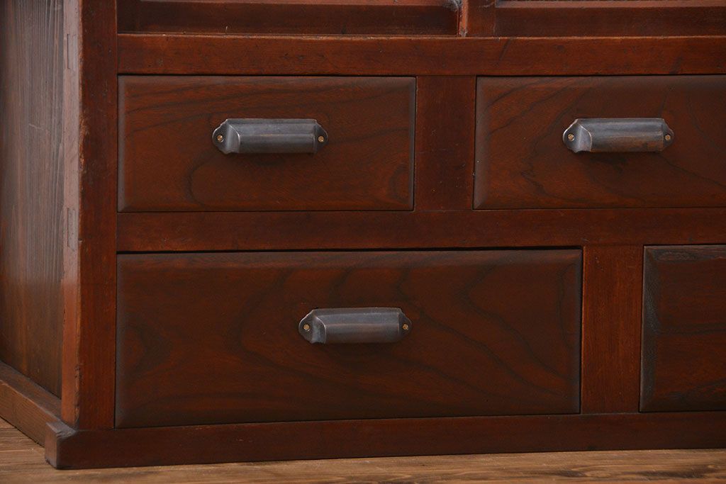 レトロ家具　昭和レトロ　モールガラス入り　重ね食器棚