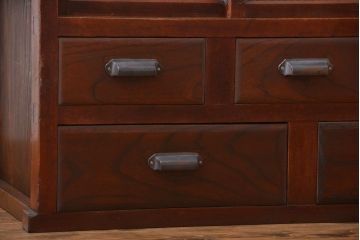 レトロ家具　昭和レトロ　モールガラス入り　重ね食器棚