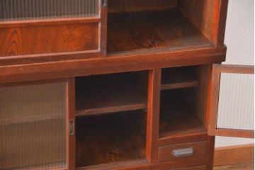 レトロ家具　昭和レトロ　モールガラス入り　重ね食器棚