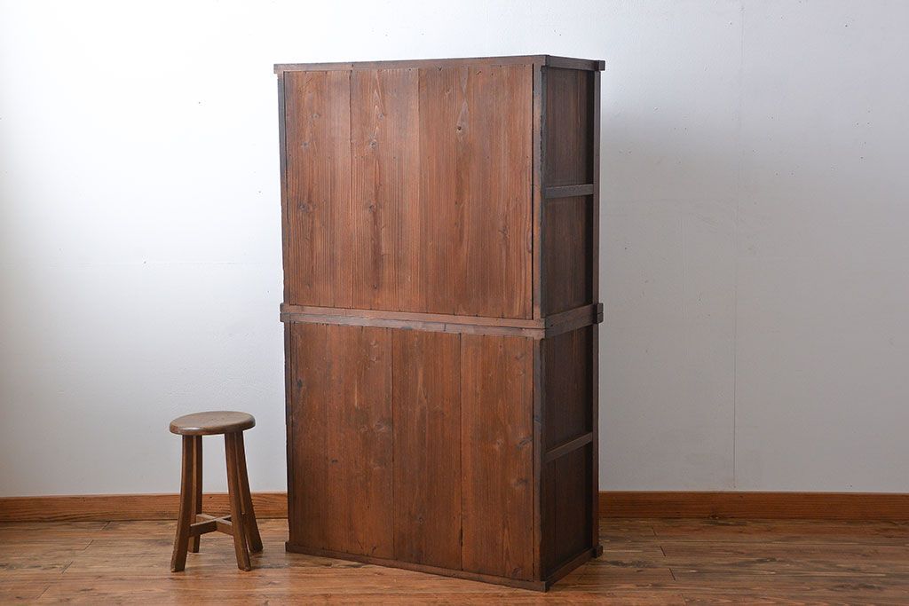 レトロ家具　昭和レトロ　モールガラス入り　重ね食器棚