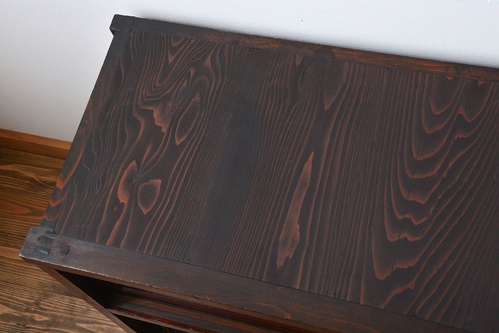 レトロ家具　昭和レトロ　モールガラス入り　重ね食器棚