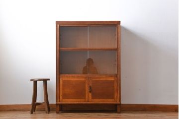 アンティーク家具　イギリスアンティーク　オーク材　脚付きブックケース