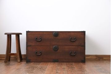 アンティーク家具　古民具・骨董　桐材　時代箪笥ローボード(2、桐箪笥、桐たんす)