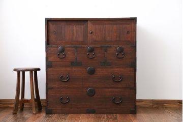 アンティーク家具　古民具・骨董　桐材　時代箪笥ローボード(2、桐箪笥、桐たんす)