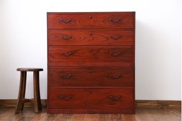 レトロ家具　昭和レトロ　欅材　時代箪笥ローボード(1)