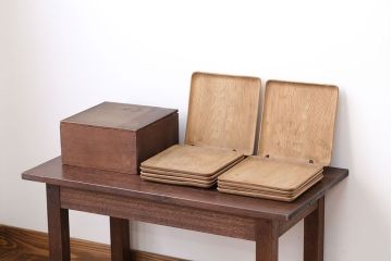 アンティーク雑貨　古い木味の角盆10枚セット(茶道具・彫刻・トレー)