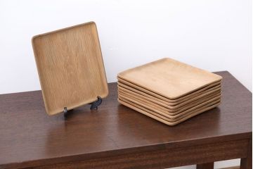 アンティーク雑貨　古い木味の角盆10枚セット(茶道具・彫刻・トレー)