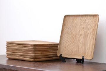 アンティーク雑貨　古い木味の角盆10枚セット(茶道具・彫刻・トレー)