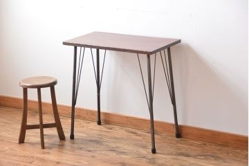 アンティーク家具　アンティーク 天板一枚板!古材を使った鉄脚テーブル(2)