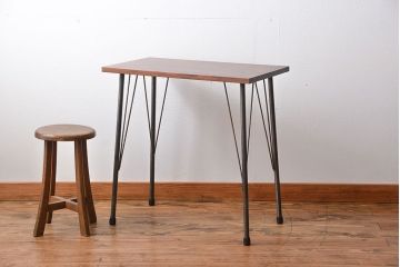 アンティーク家具　アンティーク 天板一枚板!古材を使った鉄脚テーブル(2)