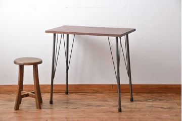 アンティーク家具　アンティーク 天板一枚板 古材を使った鉄脚テーブル(3)