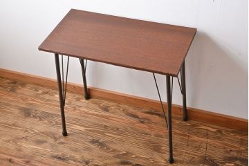 アンティーク家具　アンティーク 天板一枚板 古材を使った鉄脚テーブル(4)