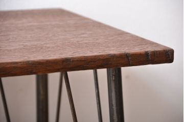 アンティーク家具　アンティーク 天板一枚板 古材を使った鉄脚テーブル(4)