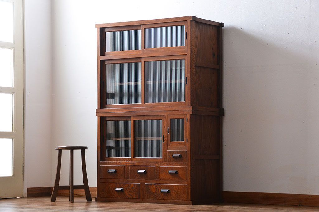 アンティーク家具　古民具・骨董　欅材!重ね水屋箪笥