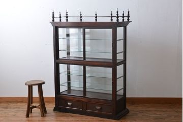 アンティーク家具　大正ロマン　天枠付き!古いタバコ屋のアンティークガラスケース