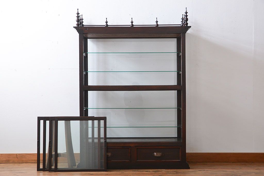 アンティーク家具　大正ロマン　天枠付き!古いタバコ屋のアンティークガラスケース