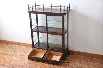 アンティーク家具　大正ロマン　天枠付き!古いタバコ屋のアンティークガラスケース