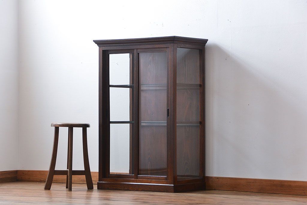 アンティーク家具　アンティーク　タモ材　ガラスケース