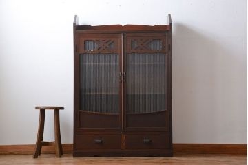 アンティーク家具　大正ロマン　銀モールガラス入り本箱