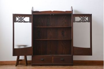 アンティーク家具　大正ロマン　銀モールガラス入り本箱