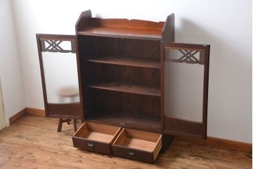 アンティーク家具　大正ロマン　銀モールガラス入り本箱