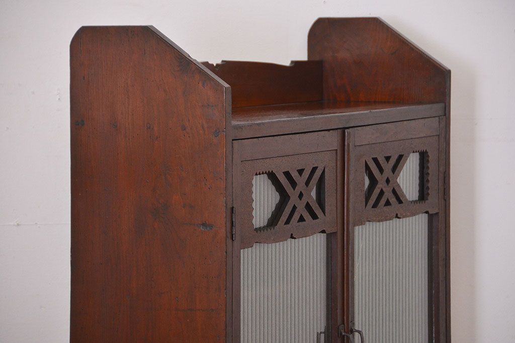 アンティーク家具　大正ロマン　銀モールガラス入り本箱