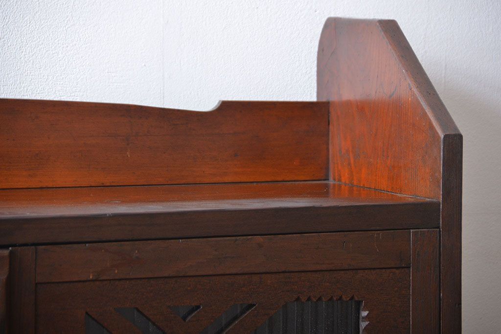 アンティーク家具　大正ロマン　銀モールガラス入り本箱