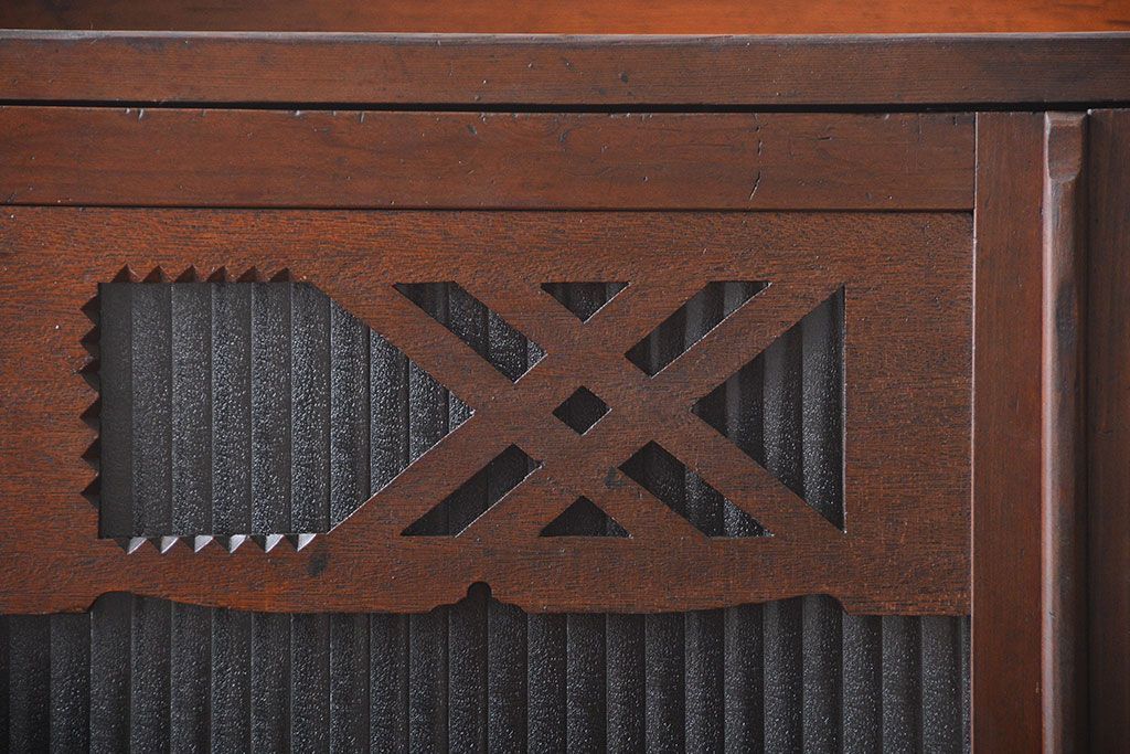 アンティーク家具　大正ロマン　銀モールガラス入り本箱