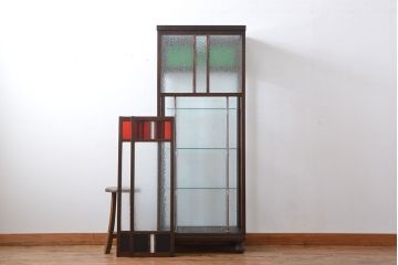 アンティーク家具　大正ロマン　当時物色ガラス入りガラスケース