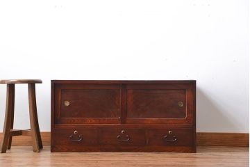 アンティーク家具　古民具・骨董　前面欅材!漆塗り時代箪笥ローボード(1)