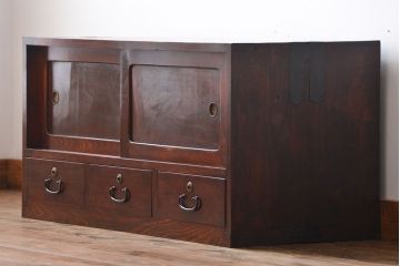 アンティーク家具　古民具・骨董　前面欅材!漆塗り時代箪笥ローボード(1)