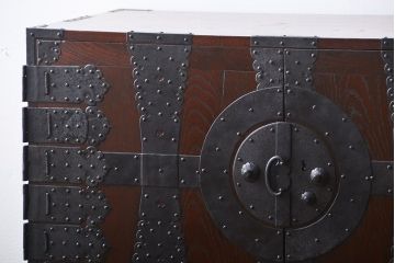 アンティーク家具　古民具・骨董　総欅材!観音開き重ね時代箪笥