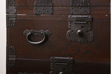 アンティーク家具　古民具・骨董　総欅材!観音開き重ね時代箪笥