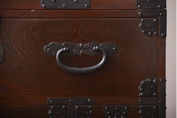 アンティーク家具　古民具・骨董　総欅材!観音開き重ね時代箪笥