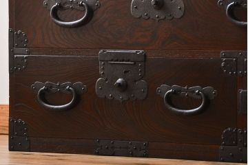 アンティーク家具　古民具・骨董　総欅材!観音開き重ね時代箪笥