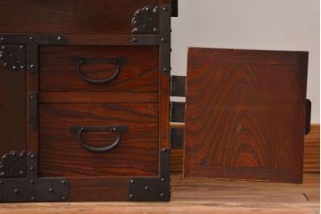 アンティーク家具　古民具・骨董　総欅材!観音開き重ね時代箪笥