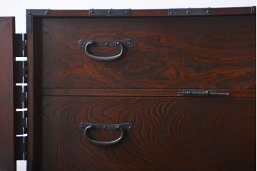 アンティーク家具　古民具・骨董　総欅材!観音開き重ね時代箪笥