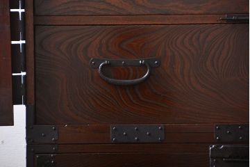 アンティーク家具　古民具・骨董　総欅材!観音開き重ね時代箪笥