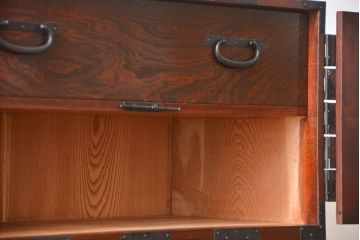 アンティーク家具　古民具・骨董　総欅材!観音開き重ね時代箪笥