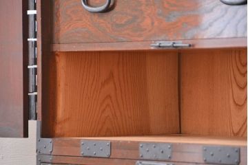 アンティーク家具　古民具・骨董　総欅材!観音開き重ね時代箪笥