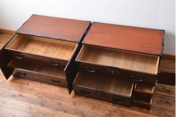 アンティーク家具　古民具・骨董　総欅材!観音開き重ね時代箪笥