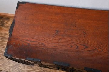 アンティーク家具　古民具・骨董　総欅材!観音開き重ね時代箪笥