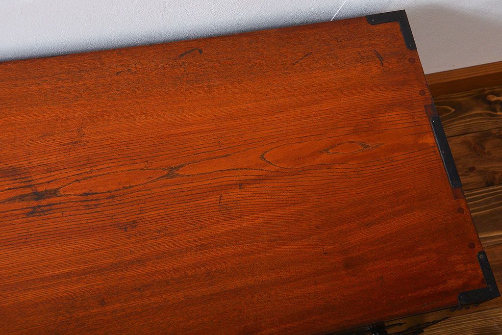 アンティーク家具　古民具・骨董　総欅材!観音開き重ね時代箪笥