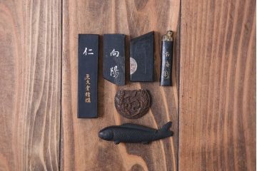 アンティーク雑貨　古民具・骨董　総桑材!指物の硯付き折り畳み式文机