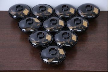 大正〜昭和初期 古い蒔絵の木製お椀 10客(漆器)　