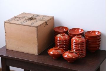 大正〜昭和初期 古い蒔絵の木製お椀 20客(漆器)　