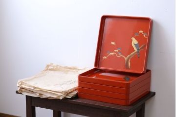 アンティーク雑貨　大正〜昭和初期 古い蒔絵の木製お膳 5枚(漆器)