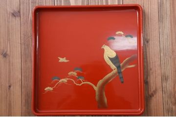 アンティーク雑貨　大正〜昭和初期 古い蒔絵の木製お膳 5枚(漆器)